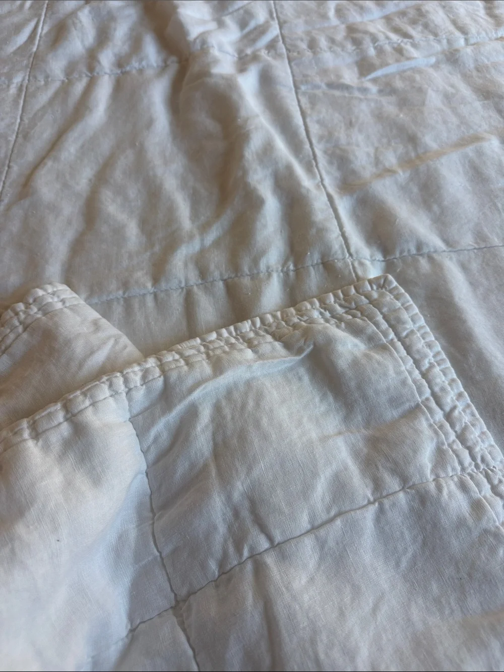 West Elm White European Flax Linen Box Stitch King Quilt
